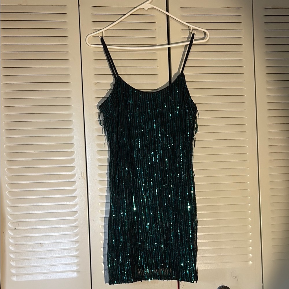 Teal Sequin Fringe Dress